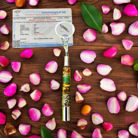 Soulwise Money Magnet Natural Crystal Chips Keychain – Citrine, Pyrite, & Green Aventurine Healing Crystal Key Ring for Wealth, Abundance & Positive Energy