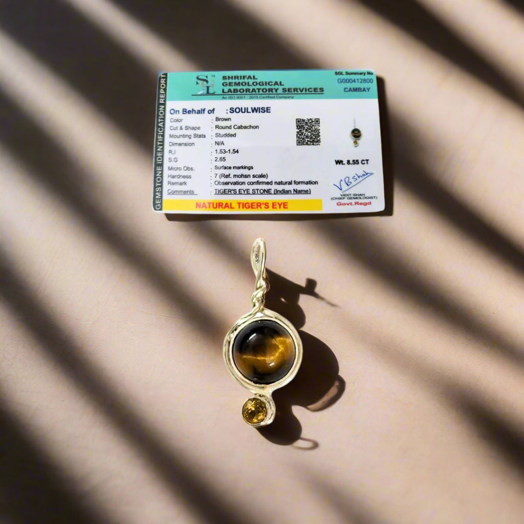 Natural Tiger's Eye Pendant – Certified Healing Crystal for Luck, Wealth & Confidence