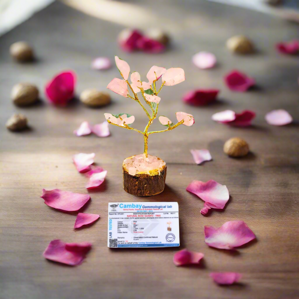 Soulwise Rose Quartz Miniature Healing Tree of Love, Harmony Luck Wealth & Positive Energy. Housewarming Gift, Certified Crystal Decor.