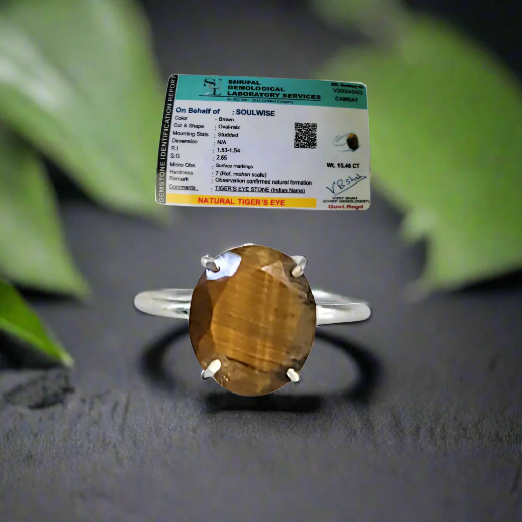 Tiger Eye Gemstone Certified Ring, Adjustable