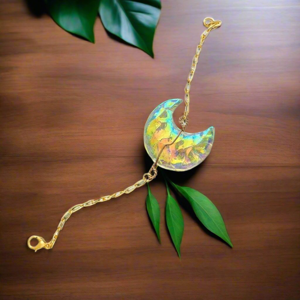 Enchanting Krystals Angel Aura Opalite Crescent Moon Bracelet – Chakra Healing Gold Chain Jewelry for Inner Peace, Emotional Balance, Spiritual Insight – Handmade Rose Gold Bracelet for Women & Men