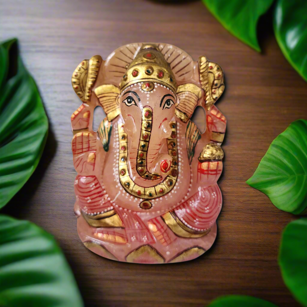 Soulwise Rose Quartz Ganesha Statue Figurine 12cm, Hand Painted  Stone Idol 600 Gram, Symbol of Unconditional Love & Wealth
