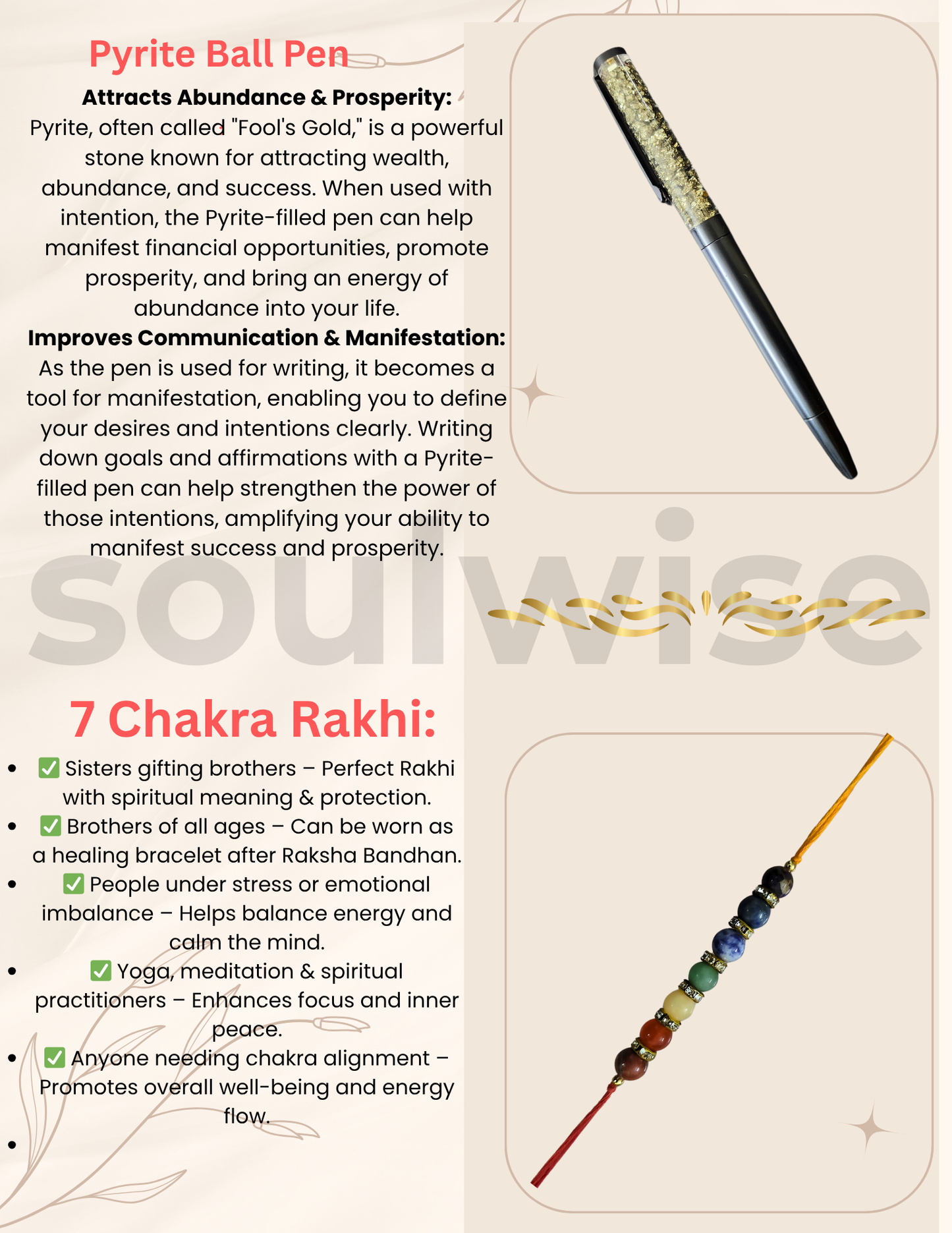 Power & Protection Rakhi Gift Set for brother – Pyrite Crystal Ball Pen + Designer 7 Chakra Rakhi – Pyrite Pen & Chakra Rakhi A Raksha Bandhan Gift