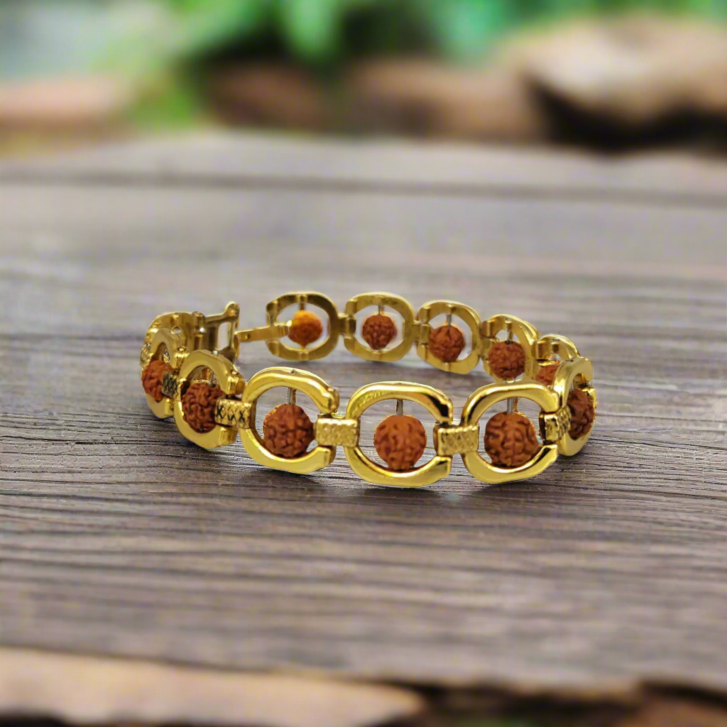 5 Mukhi Rudraksha Gold Tone Bracelet, Certified