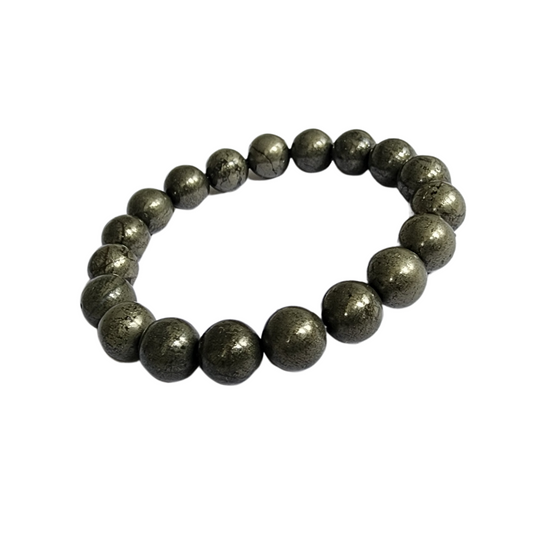 Soulwise Natural Pyrite Bracelet, Reiki energy healing crystal for wealth, money, abundance and willpower, manifestation, money magnet unisex jewlery ( 10mm)