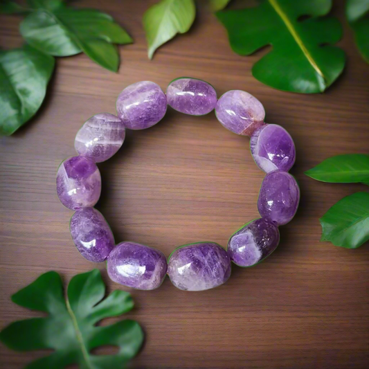 Soulwise Natural Amethyst Tumble bracelet for good relationship, happiness, health, and wealth, healing Crystal for Peace, Chakra Healing, and balancing
