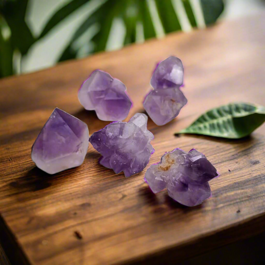 Amethyst Crystal Set of 6 – Includes Rough Points, Clusters & Natural Tumbled Stones