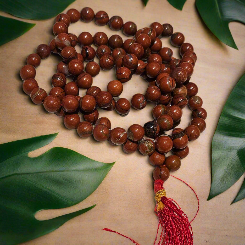 Soulwise Red Jasper Mala Beads 108 –(Handmade Gemstone Japa Mala for Men & Women).