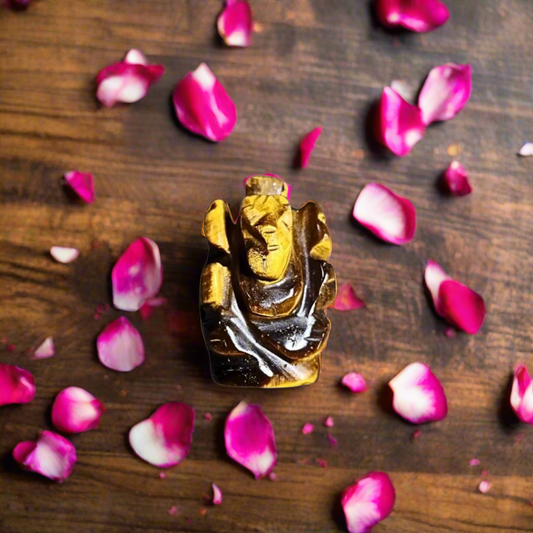 Tiger Eye Crystal Ganesha 1", Healing Crystal for Wisdom, Confidence, Success