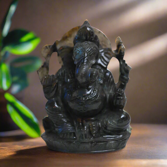 Soulwise Labradorite Ganesha 13cm Tall Idol, Healing Crystal for Protection, Guidance, Success, Growth, Abundance and Positivity, Housewarming Gift Decor