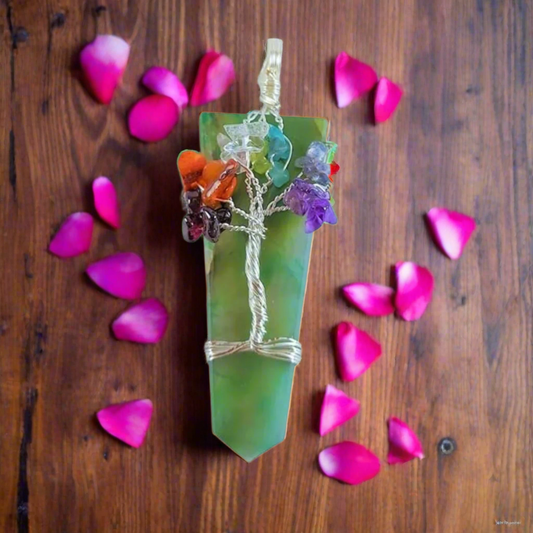 Green Aventurine Pendant with 7 Chakra Crystals – Natural Healing Stone Necklace for Luck, Energy Balance & Chakra Alignment