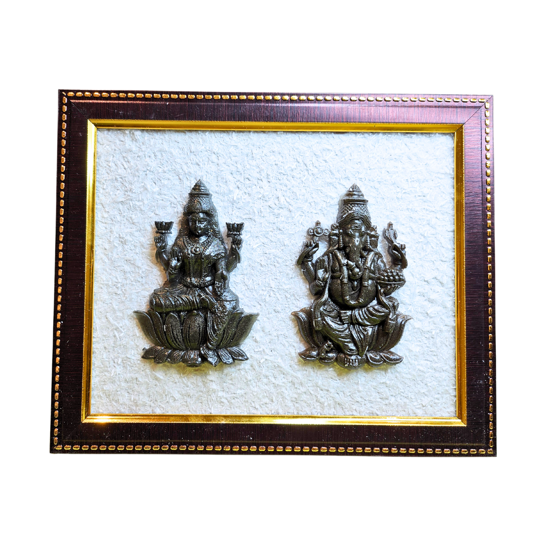Maa Laxmi & Lord Ganesh Pyrite with Selenite Healing Crystals Frame – Vastu Spiritual Decorative Gift for Home, Office, Wealth & Positivity.