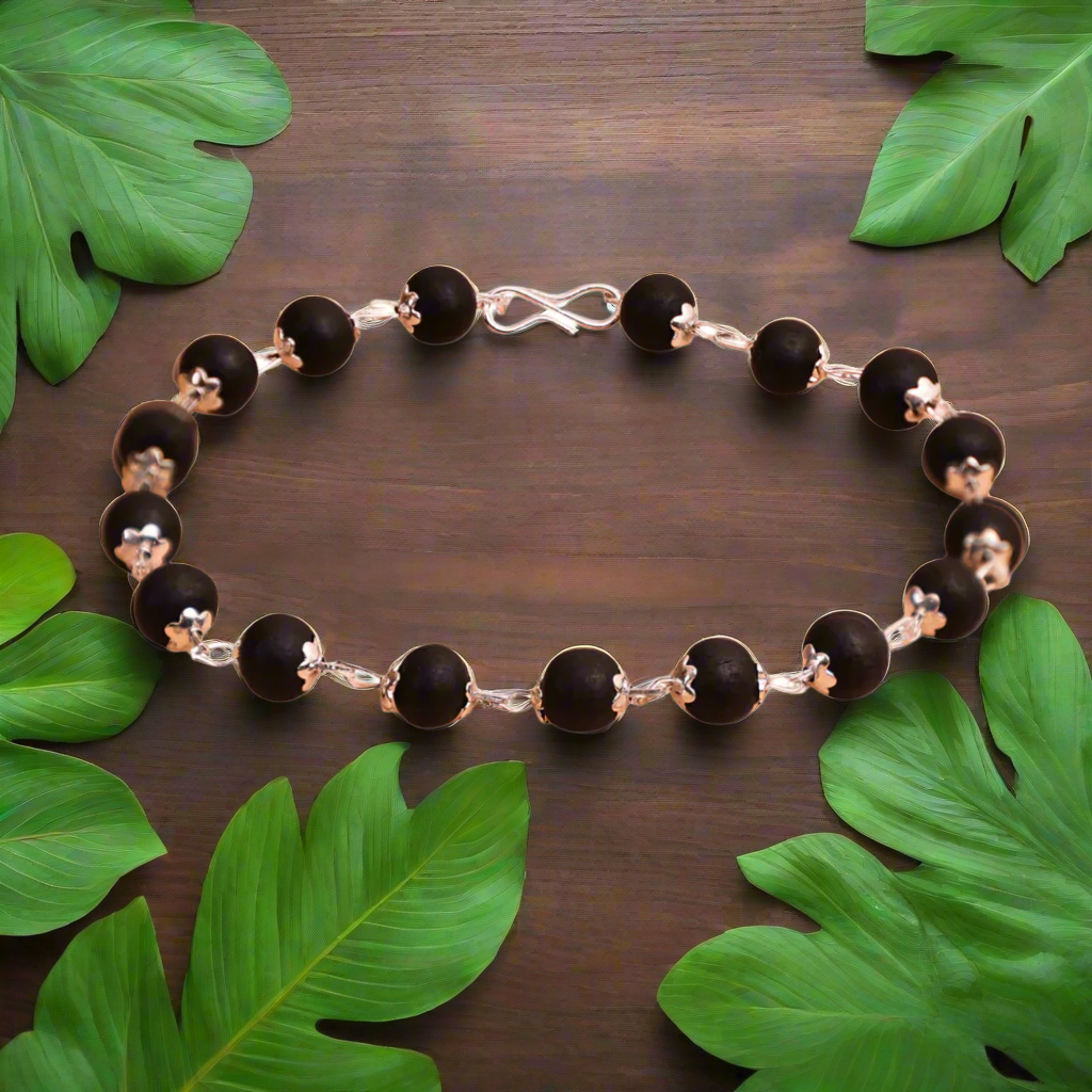 Karungali Bracelet for Men & Women | 8mm Natural Ebony Wood Beads | Silver Plated Caps | Siddha Spiritual Protection Bracelet