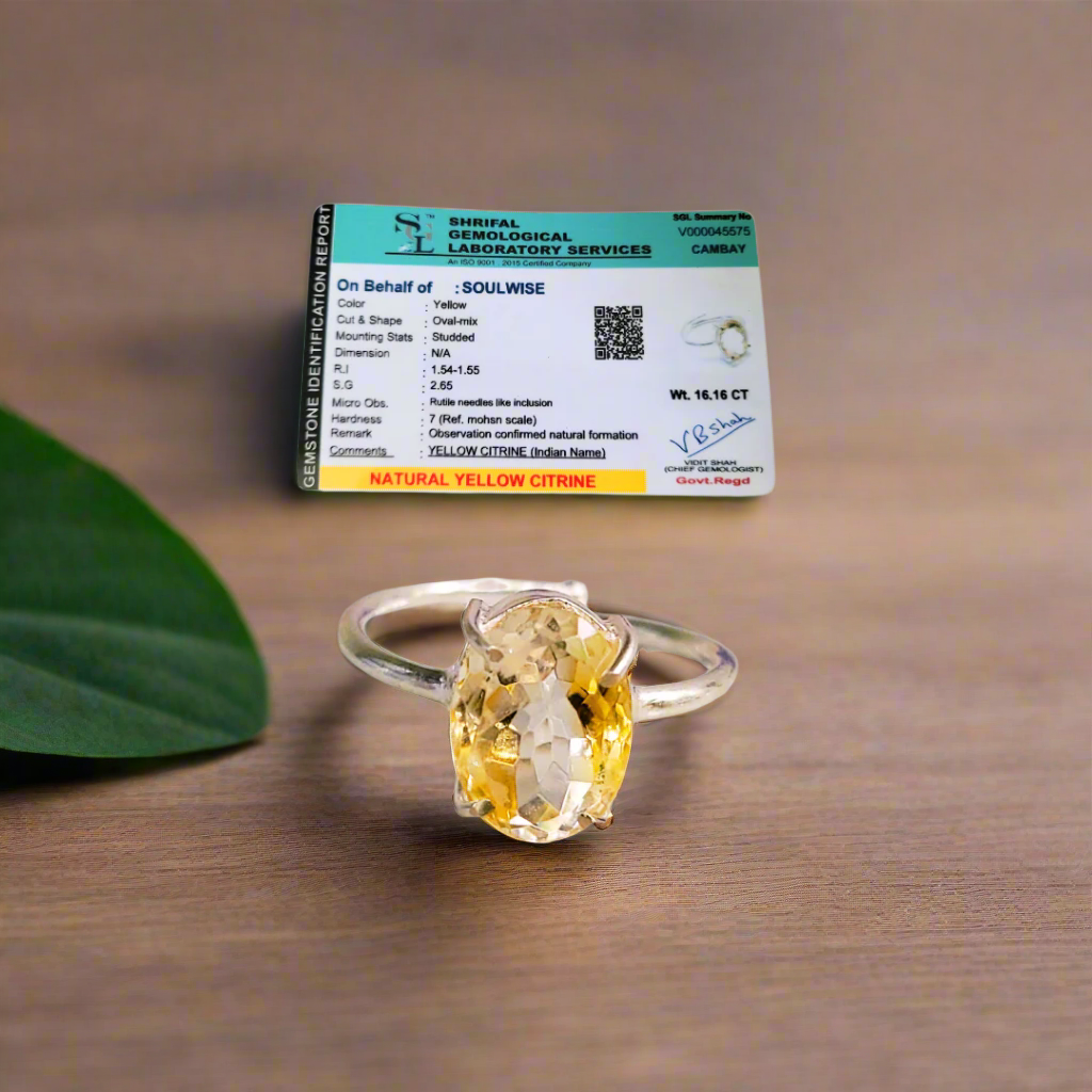 Citrine Gemstone Ring, Certified, Adjustable
