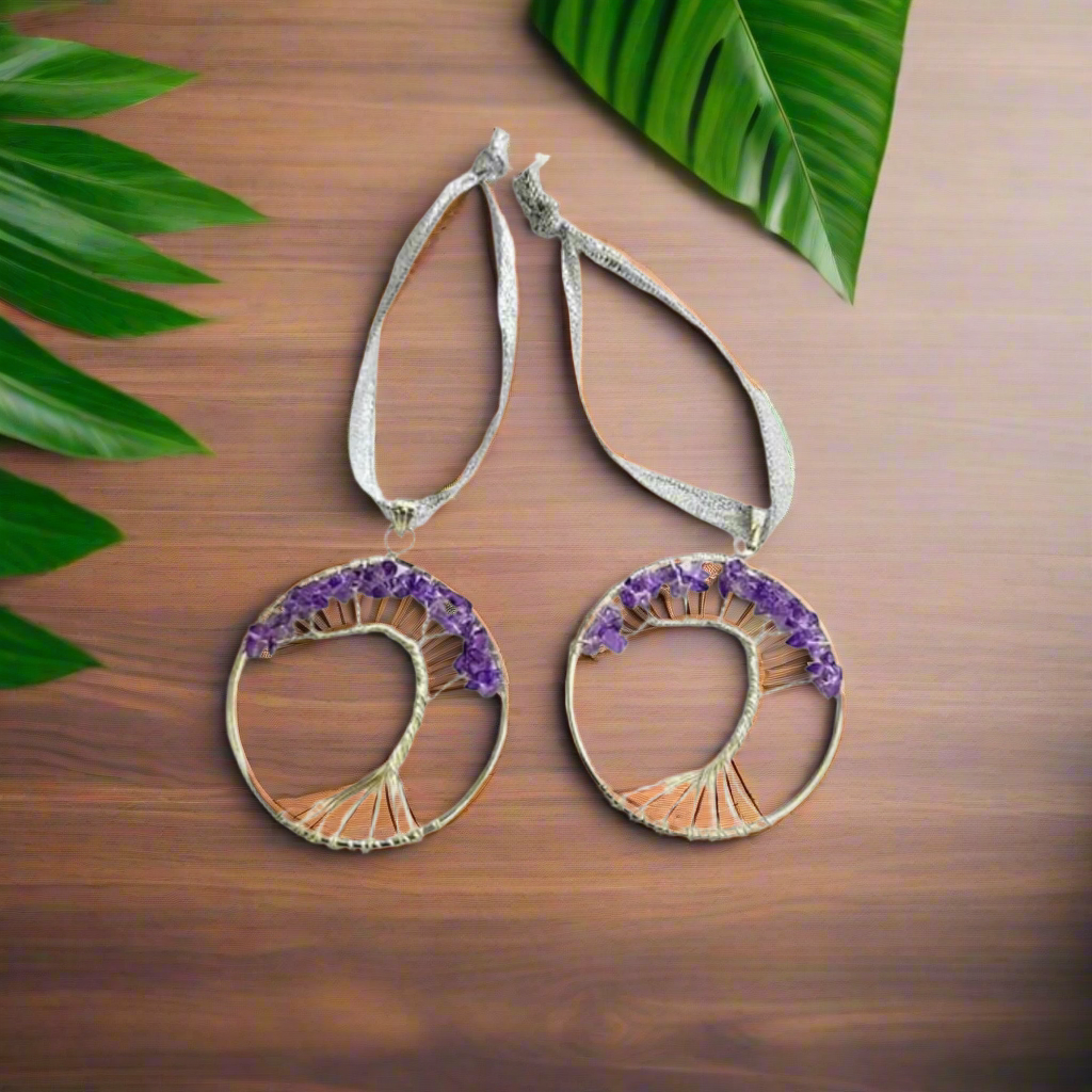 Amethyst Gemstone Tree Ornaments – Set of 2 | Crystal Healing Décor for Home, Office & Gifting