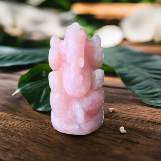 Soulwise Rose Quartz Ganesha Idol – 7 cm | Hand-Carved Ganesh in Natural Rose Quartz for Love, Healing & Peace