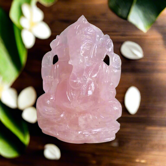Soulwise Rose Quartz Ganesha 13cm Tall, Healing Crystal for Love, Compassion, Abundance and Positivity, Housewarming Gift Decor