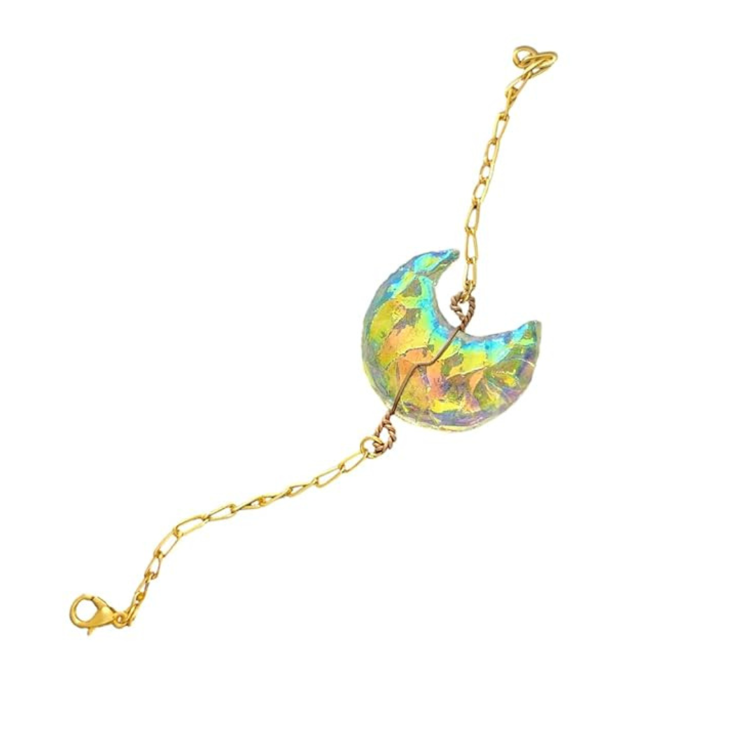 Enchanting Krystals Angel Aura Opalite Crescent Moon Bracelet – Chakra Healing Gold Chain Jewelry for Inner Peace, Emotional Balance, Spiritual Insight – Handmade Rose Gold Bracelet for Women & Men