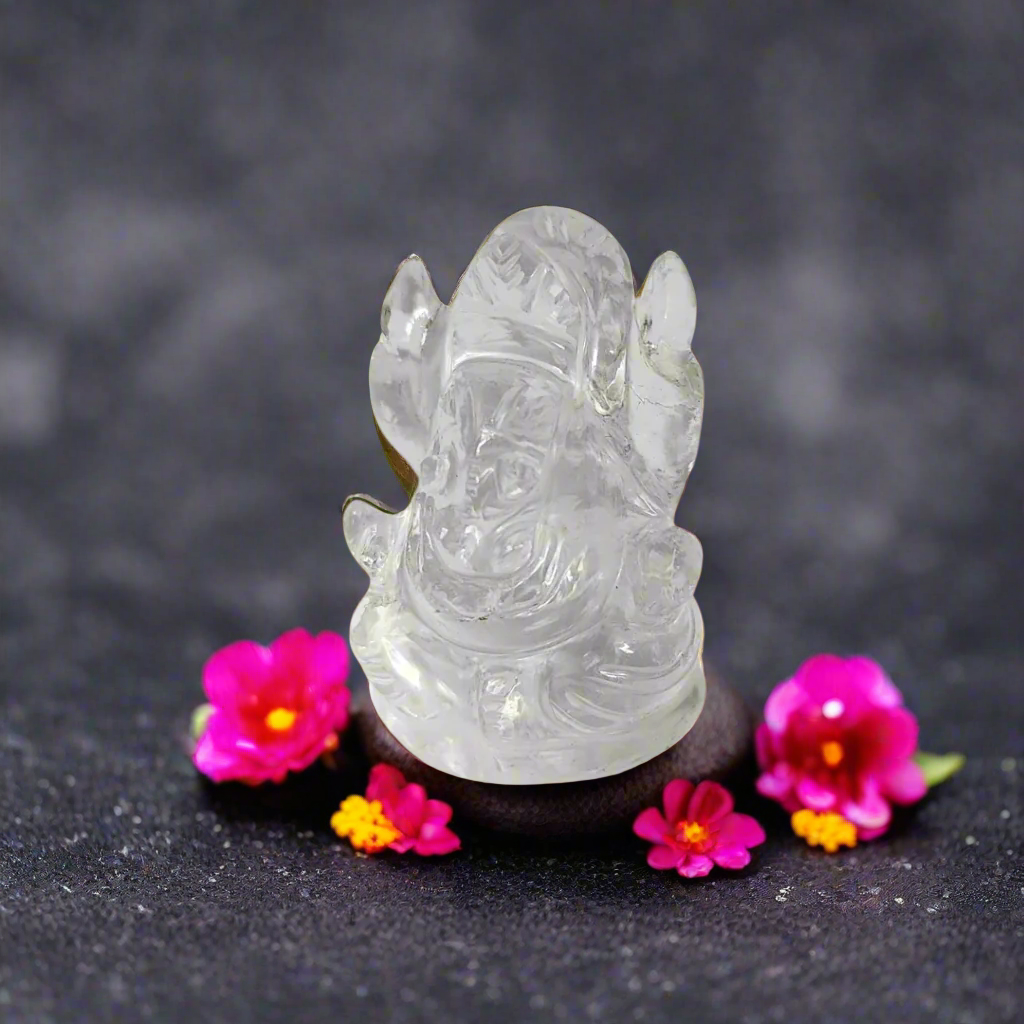 Clear Quartz Ganesha Idol – 2 Inch Sphatik Ganpati Murti – Natural Crystal for Pooja, Vastu, Meditation & Spiritual Gifting Certified