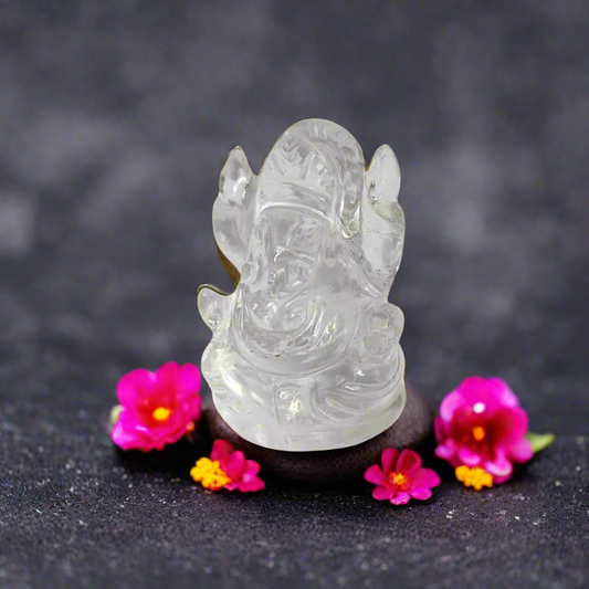 Clear Quartz Ganesha Idol – 2 Inch Sphatik Ganpati Murti – Natural Crystal for Pooja, Vastu, Meditation & Spiritual Gifting Certified