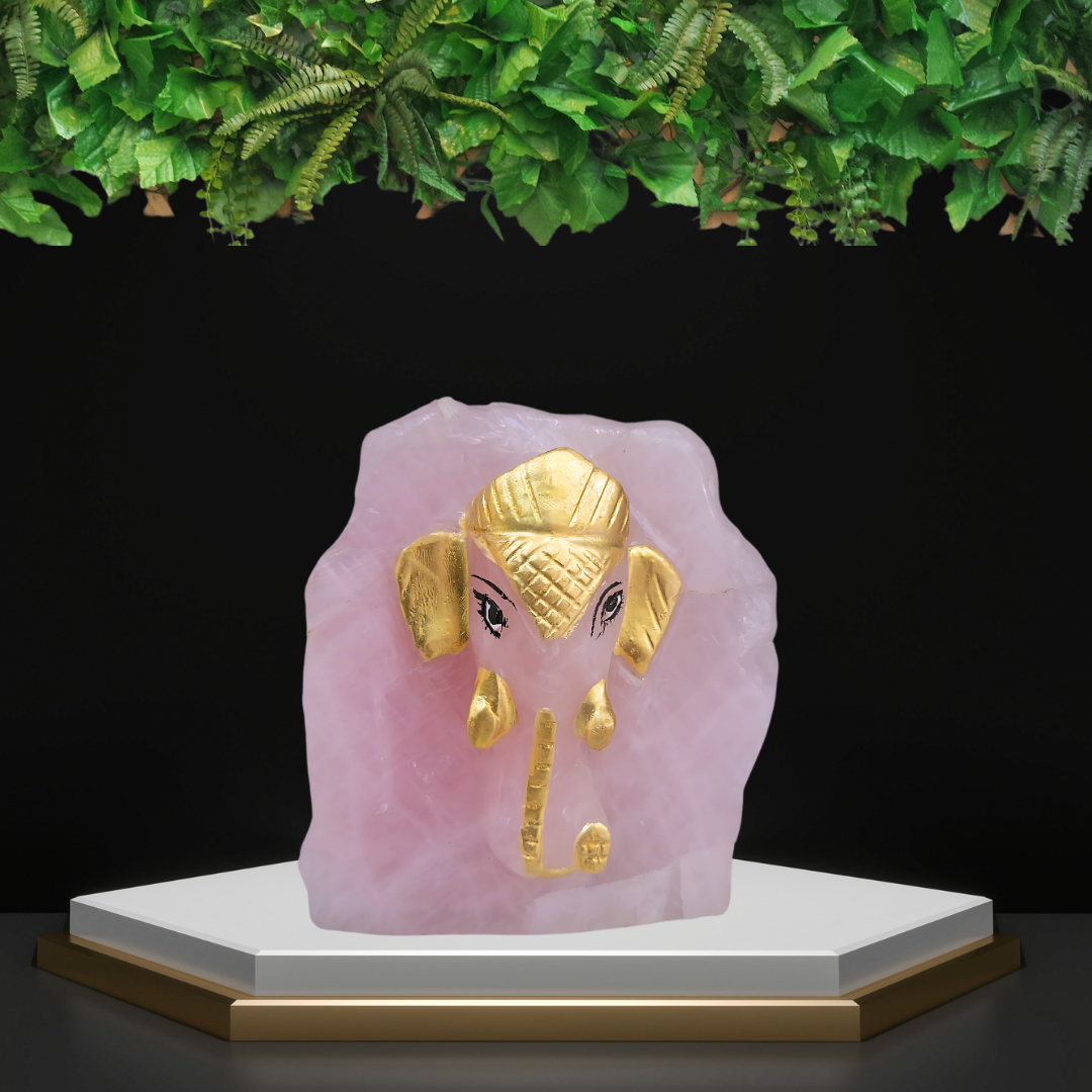 Rose Quartz Ganesha Hand Carved on a Rough Stone , 350-400g, Limited Stock