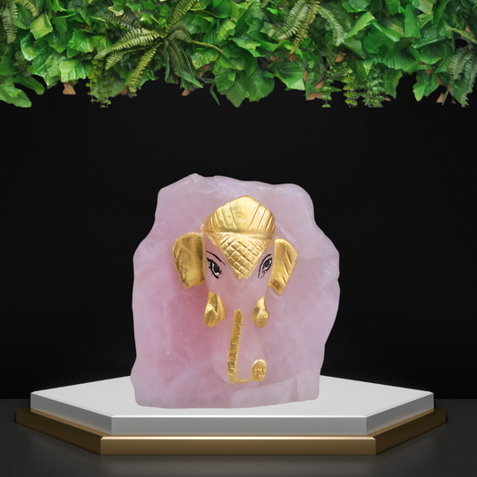 Rose Quartz Ganesha Hand Carved on a Rough Stone , 350-400g, Limited Stock