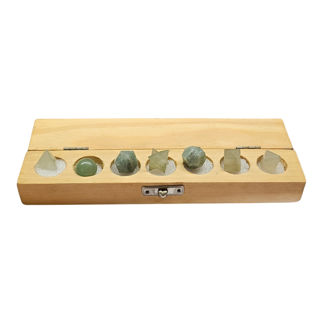 Soulwise Green Aventurine Sacred Geometry Set – 7-Piece Crystal Platonic Solids with Metatron’s Cube .