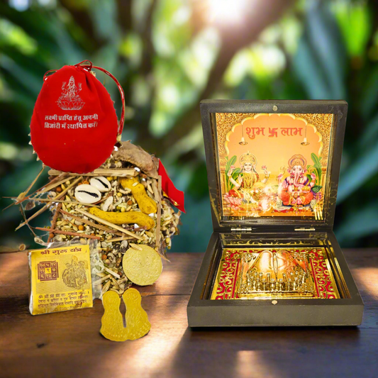 Festive Diwali Combo,Laxmi Potli & Laxmi Ganesh Medium Pocket Temple | Energized Diwali Gift Combo for Wealth, Prosperity & Pooja | Vastu Decorative Pooja Items for Home, Office & Gifting