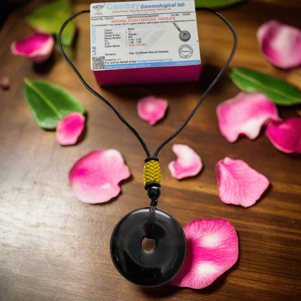 Silver Obsidian Pendant Healing Crystal – Natural Volcanic Stone for Protection, Inner Reflection & Grounding – Spiritual Energy Tool for Meditation, Shadow Work & Chakra Balancing ( Round)