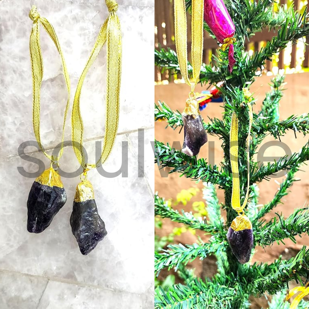 Raw Amethyst Crystal Tree Ornaments – Set of 2 | Handmade Healing Gemstone Décor for Home & Office