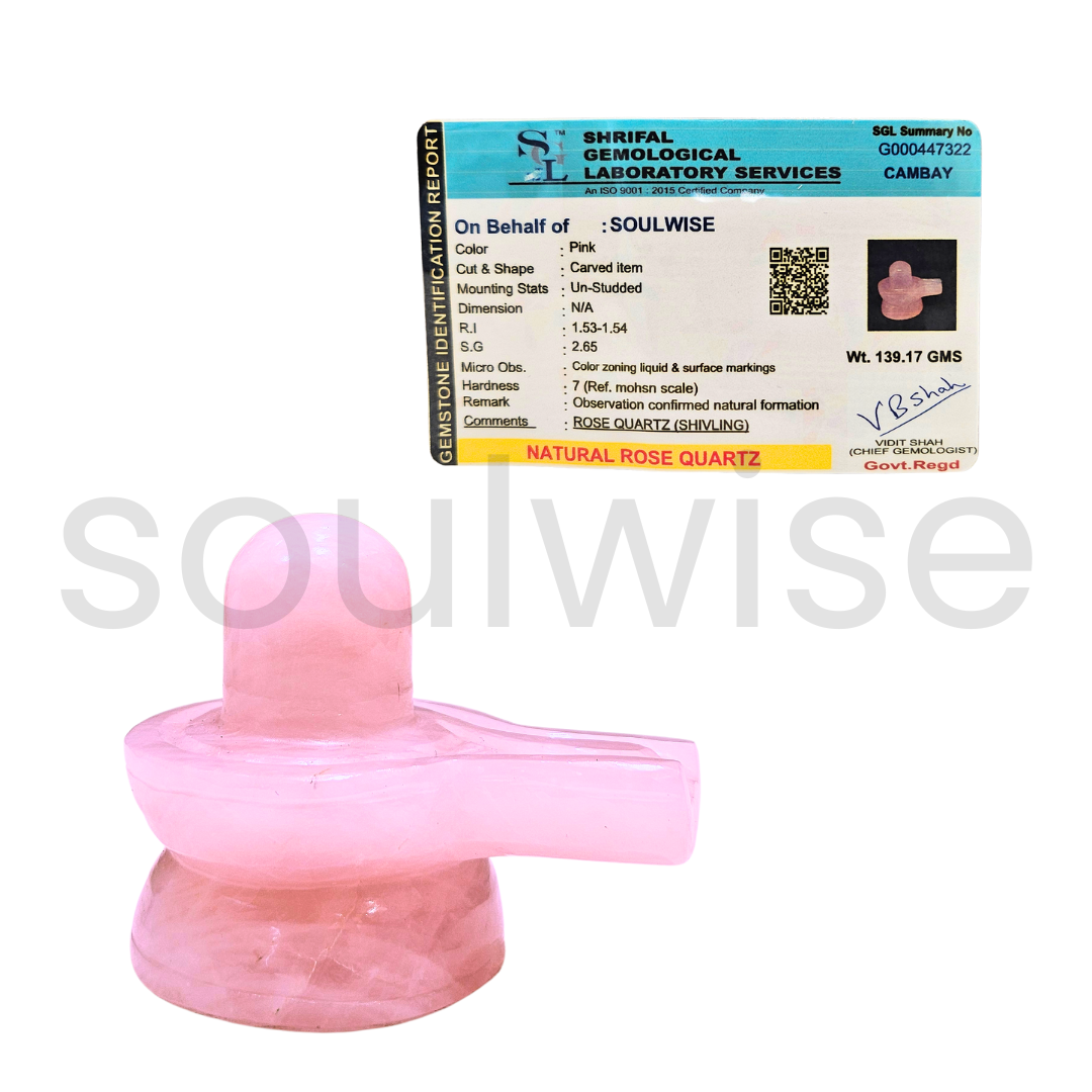 Soulwise Rose Quartz Shivlingam 2", Inner Peace, Balance, and Harmony, Healing Crystal Decor, 100g.