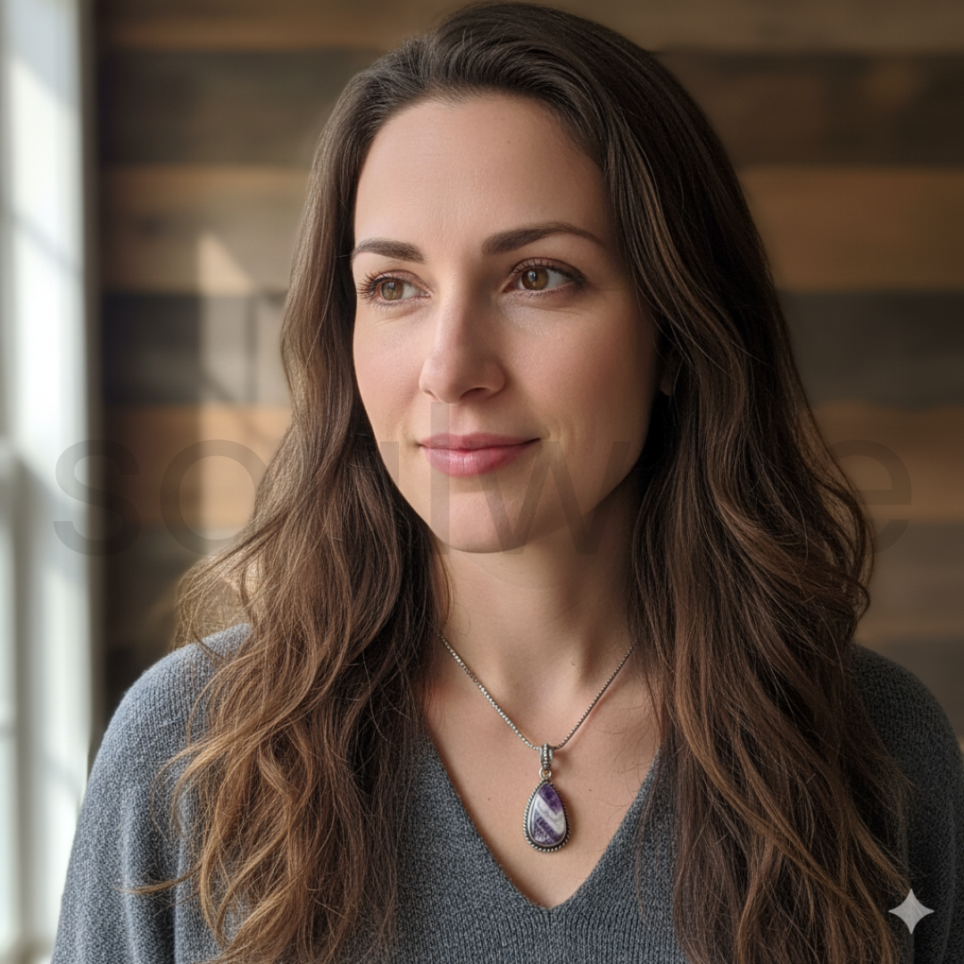 Raw Chevron Amethyst Teardrop Pendant – Natural Rough-Cut Purple & White Quartz Crystal Necklace Charm