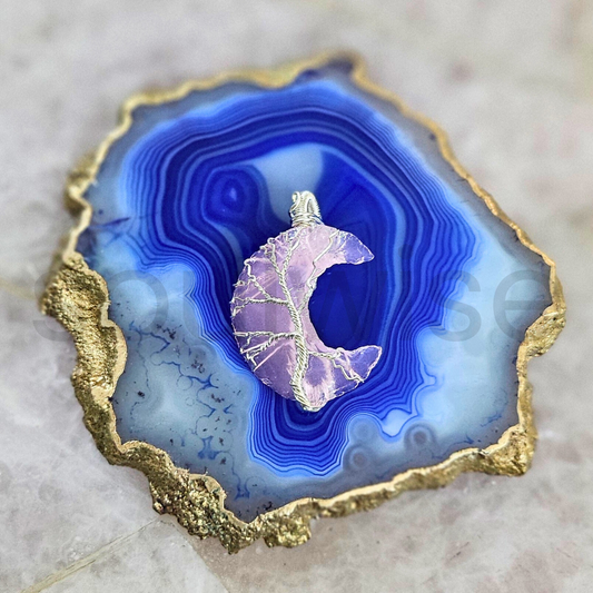 Rose Quartz Crescent Moon Pendant with Silver Bail – Hand-Carved Natural Healing Crystal Necklace for Love, Calm & Emotional Balance (Unisex)