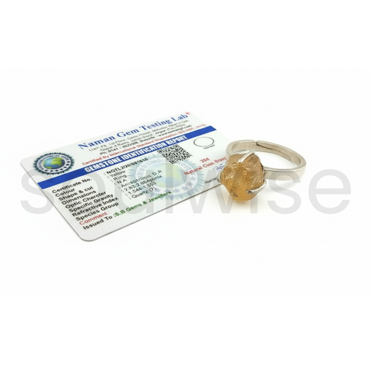 Raw Citrine Silver Ring – Natural Uncut Citrine Gemstone Ring for Wealth, Success, Positivity & Confidence | Adjustable Unisex Crystal Ring