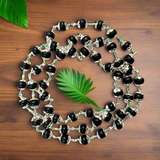 Soulwise Certified Karungali Mala 8mm – 54 Beads Natural Ebony Wood Mala with Silver Plated Caps – Traditional Spiritual Mala for Men & Women.