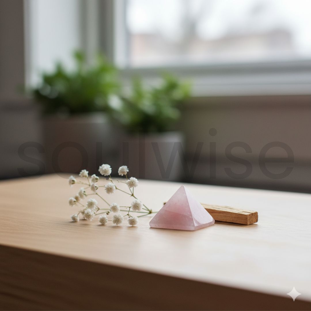Rose Quartz Pyramid – Small Natural Crystal Pyramid for Love, Healing & Energy Balancing