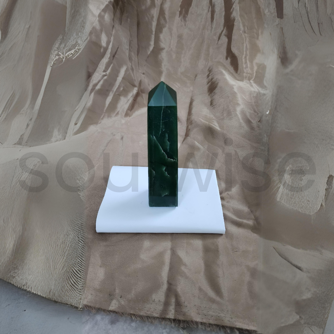 Soulwise Certified Natural Jade Tower – 6 Inch Feng Shui Crystal Obelisk | 450-500g Green Stone Energy Decor for Home, Office, Meditation & Healing