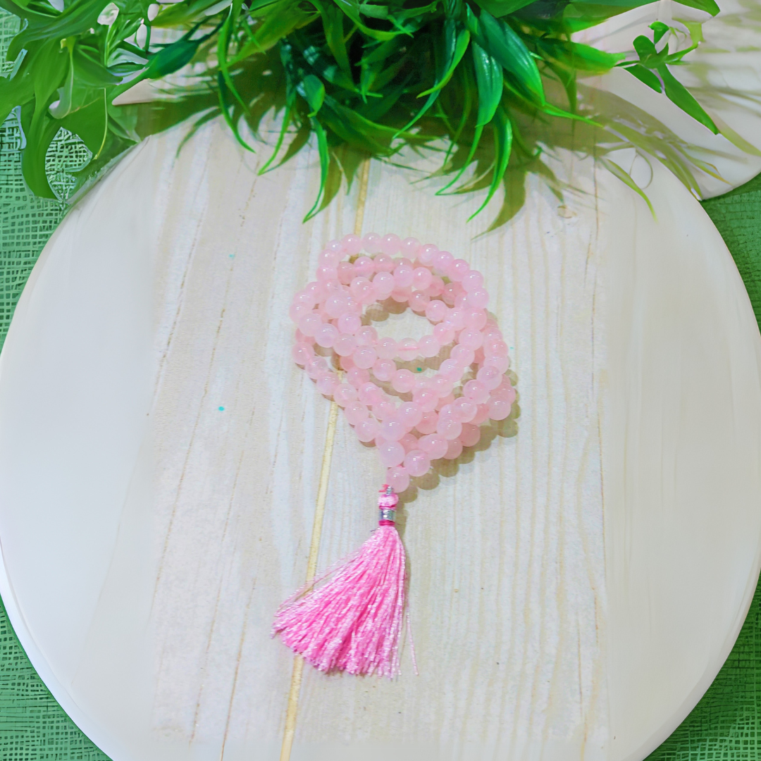 Rose Quartz 8mm Jaap Mala for Love, Healing & Meditation (108+1 Beads).