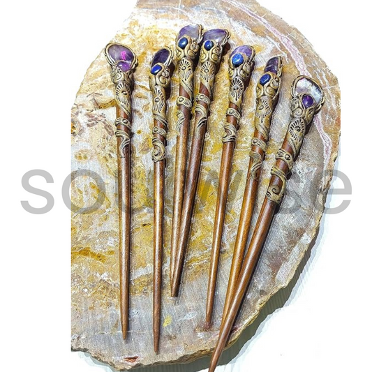 Amethyst & Lapis Lazuli Hair Stick – Crystal Healing Hair Pin for Spiritual Style