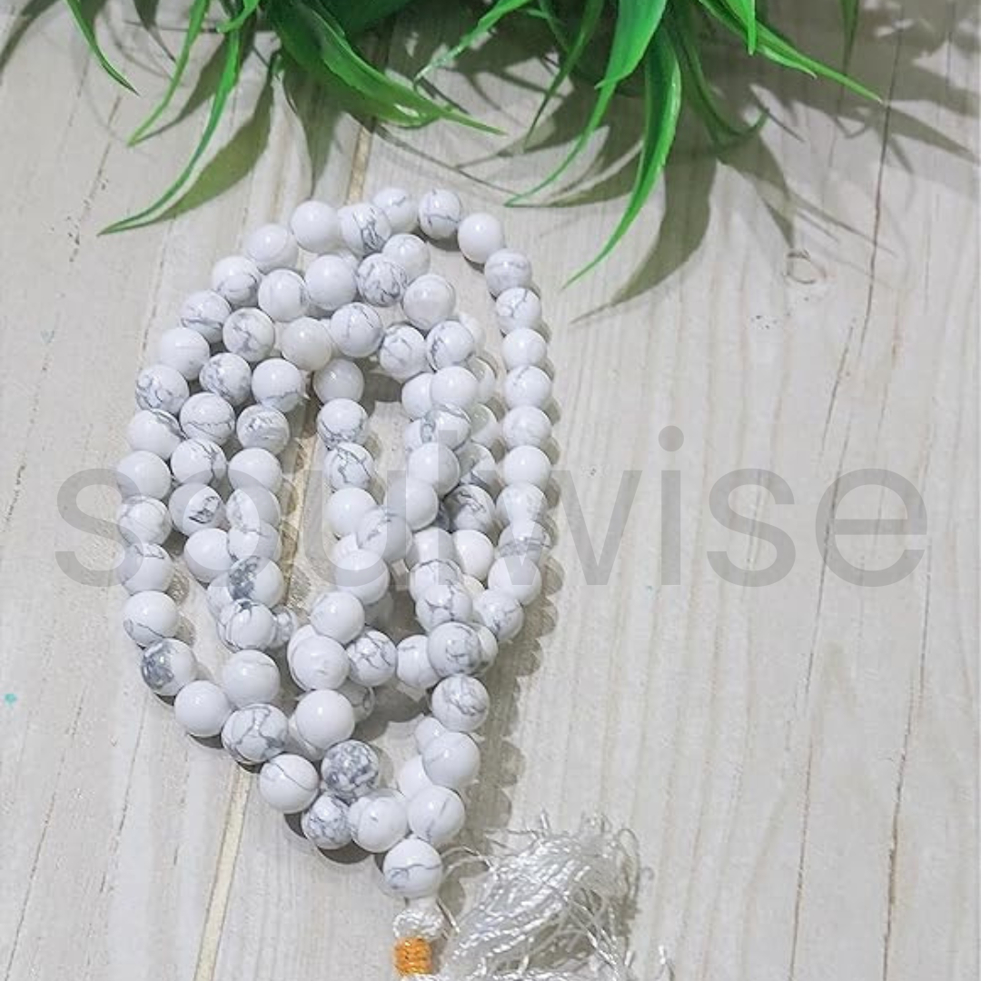 Soulwise Natural Howlite Healing Crystal Bracelet / Mala / Stone – Calming Energy, Stress Relief, Patience & Emotional Balance