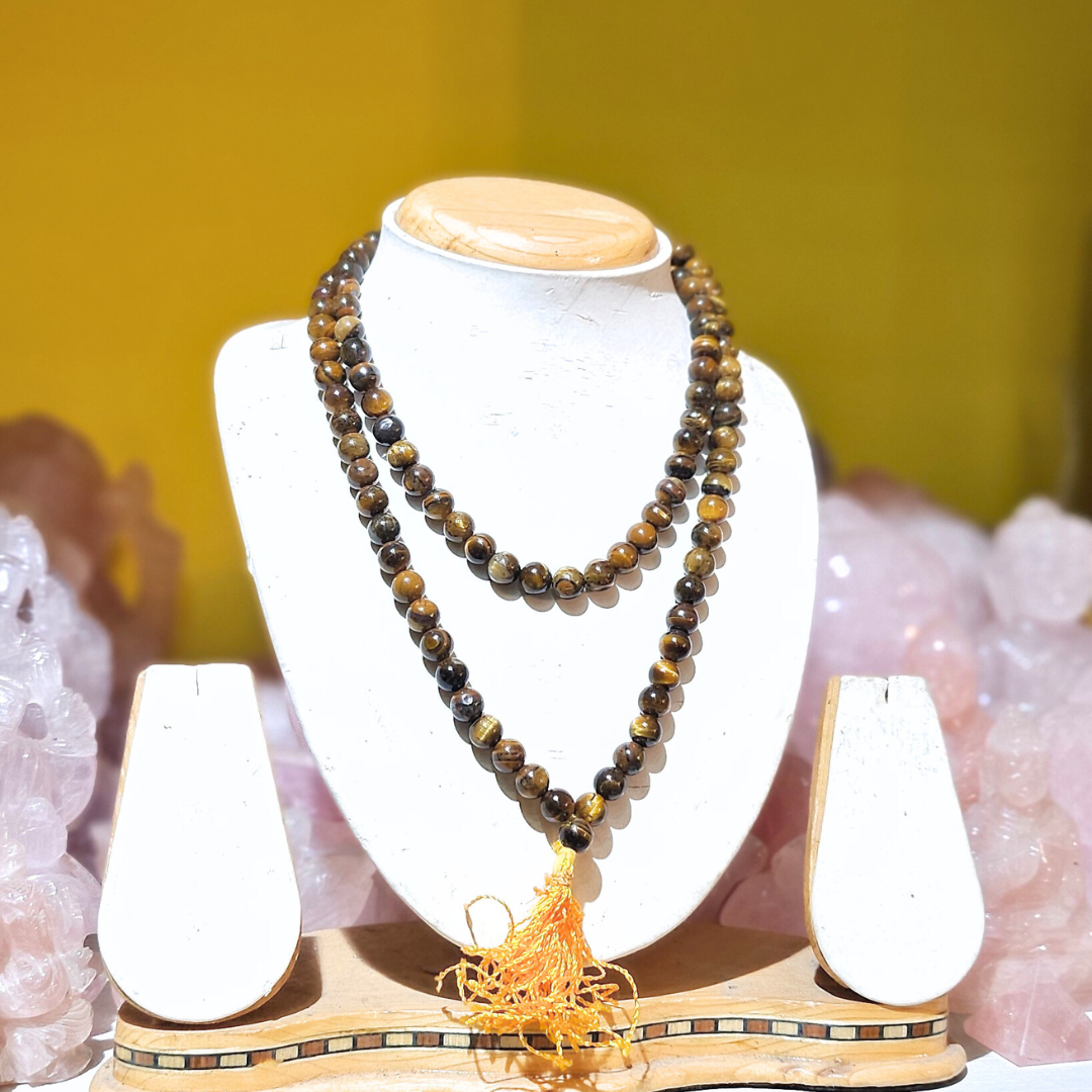 Soulwise Tiger’s Eye 8mm Jaap Mala – 108+1 Beads for Courage, Protection, Focus, Meditation & Mantra Chanting