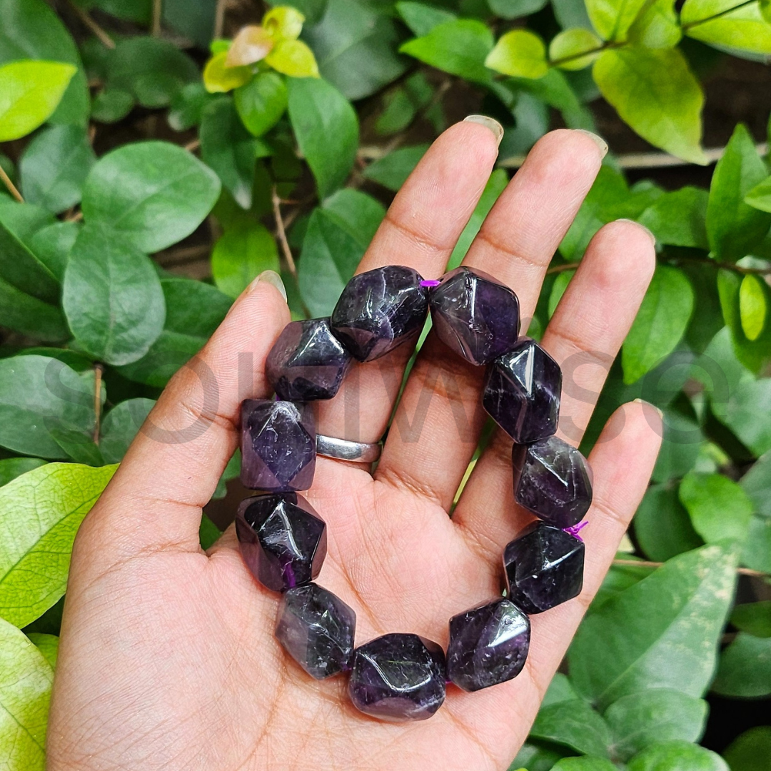 Amethyst cut stone tumble bracelet for good relationship, happiness, peace & business success