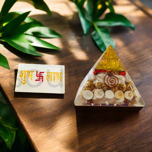 Diwali Puja & Vastu Combo | Laxmi Pyramid with Shubh Labh Selenite Plate for Wealth, Positivity & Gifting | Spiritual Decor for Home, Office, Shop