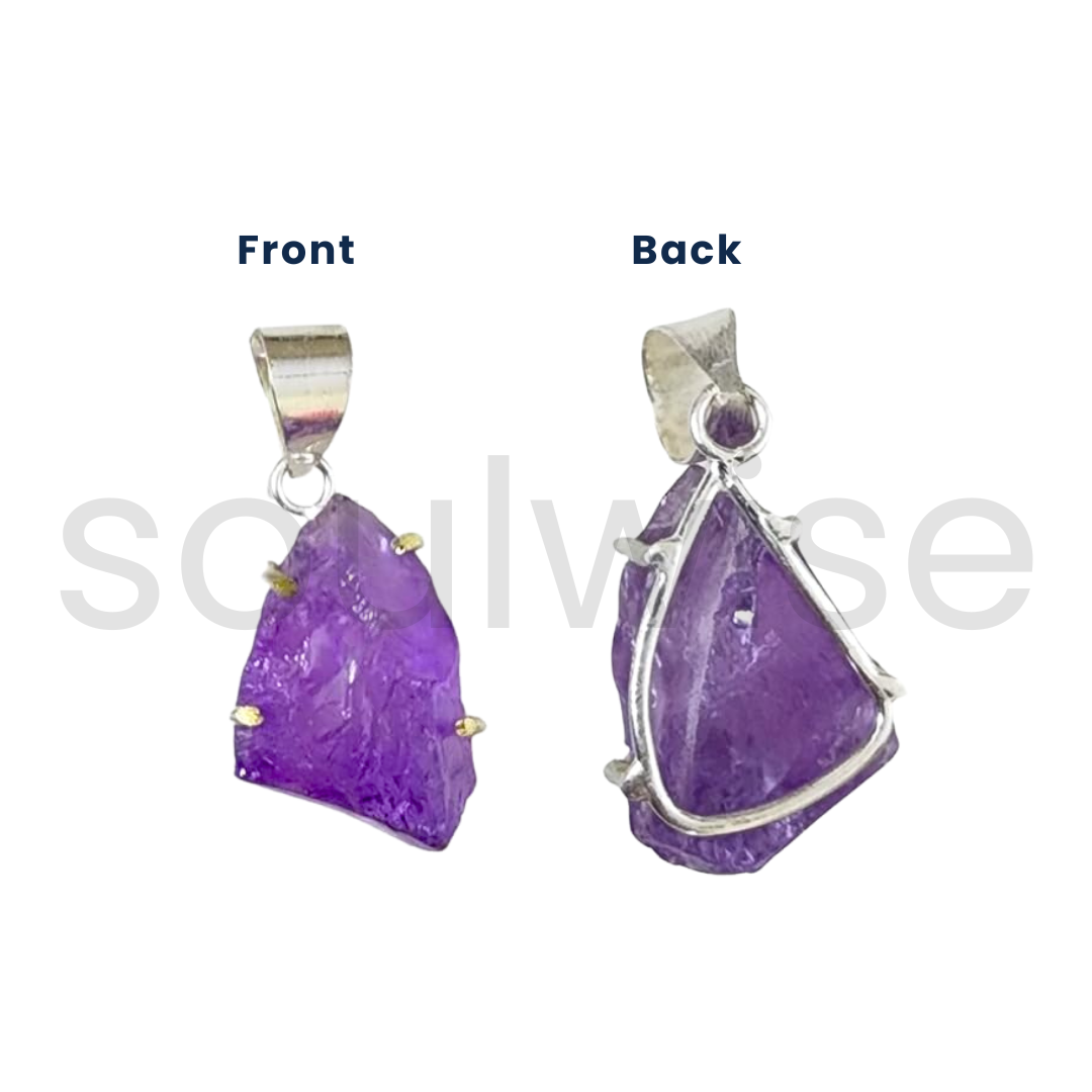 Raw Amethyst Crystal Pendant – Natural Stone Healing Necklace with Silver-Plated Setting for Women & Men – Spiritual Energy Jewelry Gift