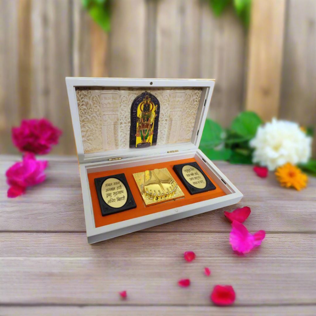 Ram Lalla Ram Mandir Gold Plated Charan Paduka Pocket Temple