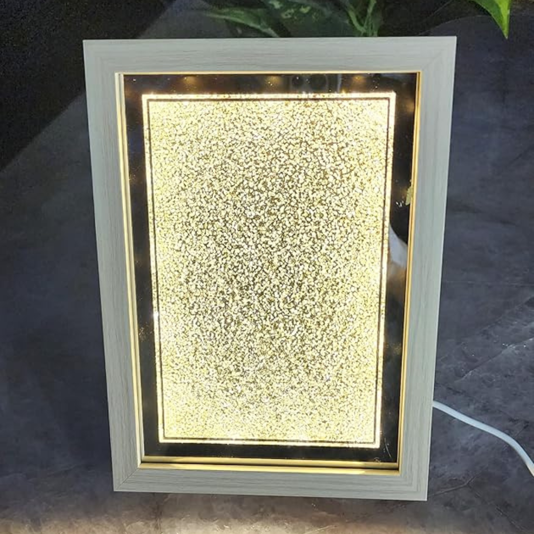 Soulwise Pyrite Crystal Art Framed with USB Light – Wealth & Prosperity Table and Wall Decor |