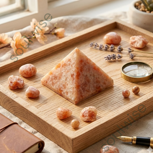Natural Sunstone Crystal Pyramid – Gemstone Energy Pyramid for Positivity, Confidence & Spiritual Décor