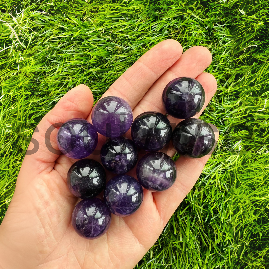 Soulwise Natural Amethyst Gemstone Spheres, Mini for Reiki Healing Vastu Meditation Home Décor.