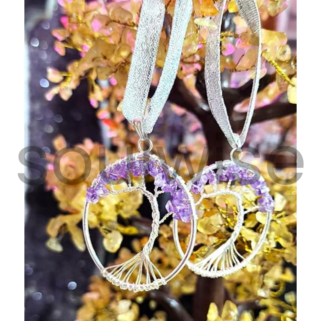 Amethyst Gemstone Tree Ornaments – Set of 2 | Crystal Healing Décor for Home, Office & Gifting