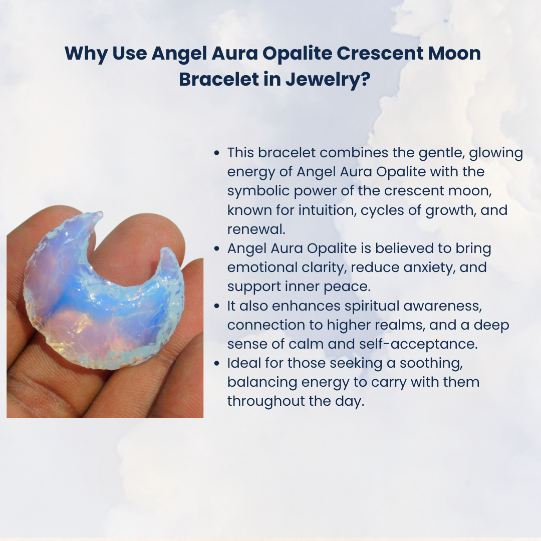 Enchanting Krystals Angel Aura Opalite Crescent Moon Bracelet – Chakra Healing Gold Chain Jewelry for Inner Peace, Emotional Balance, Spiritual Insight – Handmade Rose Gold Bracelet for Women & Men